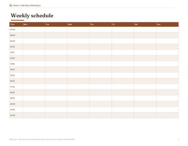 Preview of Weekly Timetable Printable