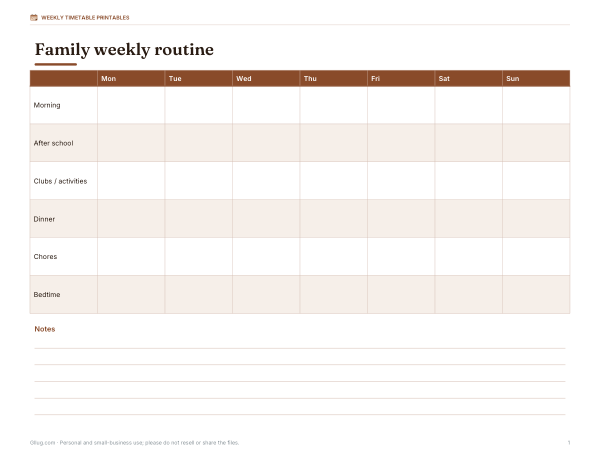 Preview of Family Weekly Routine Printable