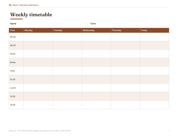 Preview of Weekly Timetable Printable